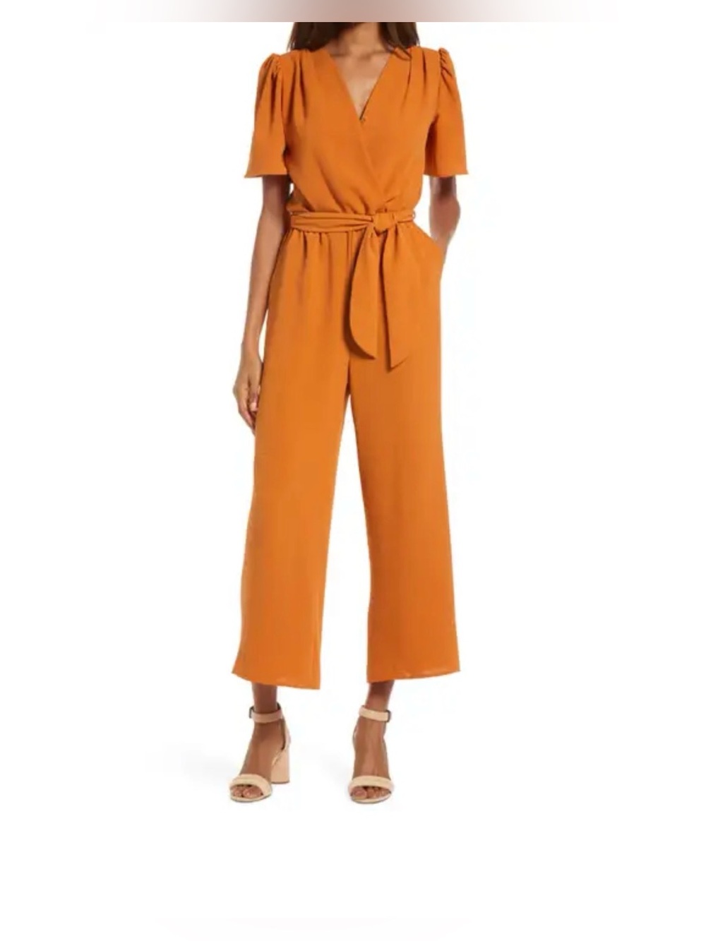 Fraiche by J Fraiche by J Tie Front Wide Leg Jumpsuit, Large